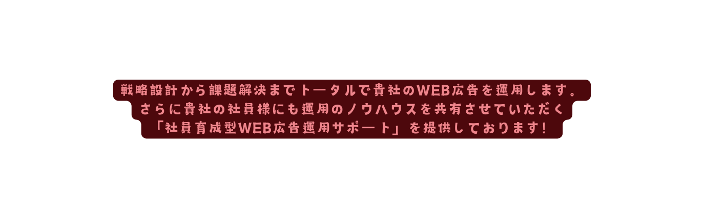 戦略設計から課題解決までトータルで貴社のWEB広告を運用します さらに貴社の社員様にも運用のノウハウスを共有させていただく 社員育成型WEB広告運用サポート を提供しております